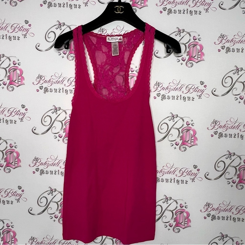 La senza pink lace cami racer back tank top y2k Lacey coquette dead stock